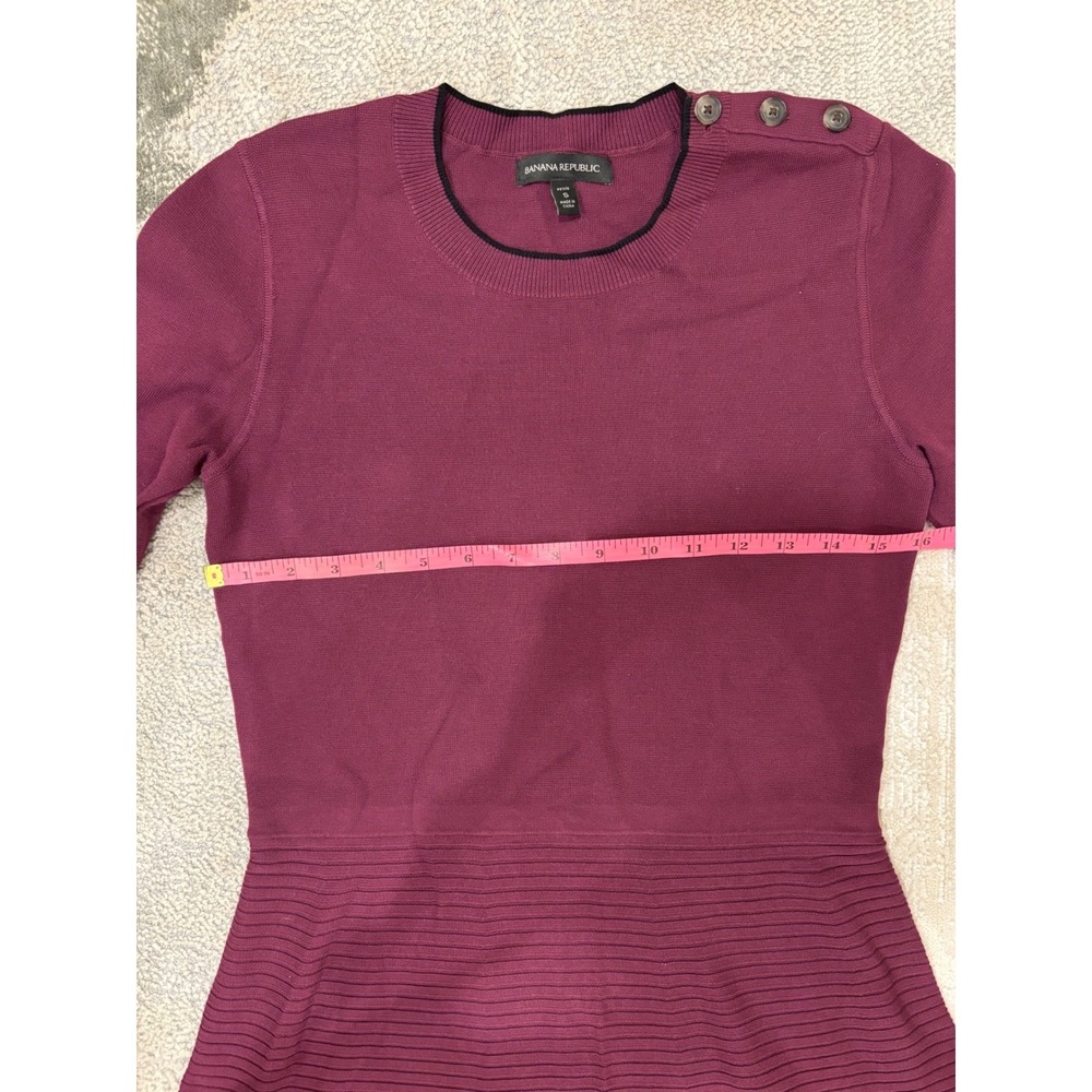 Banana Republic Petite S Burgundy Ribbed Fit & Flare Sweater Dress Button Detail - Picture 4 of 8